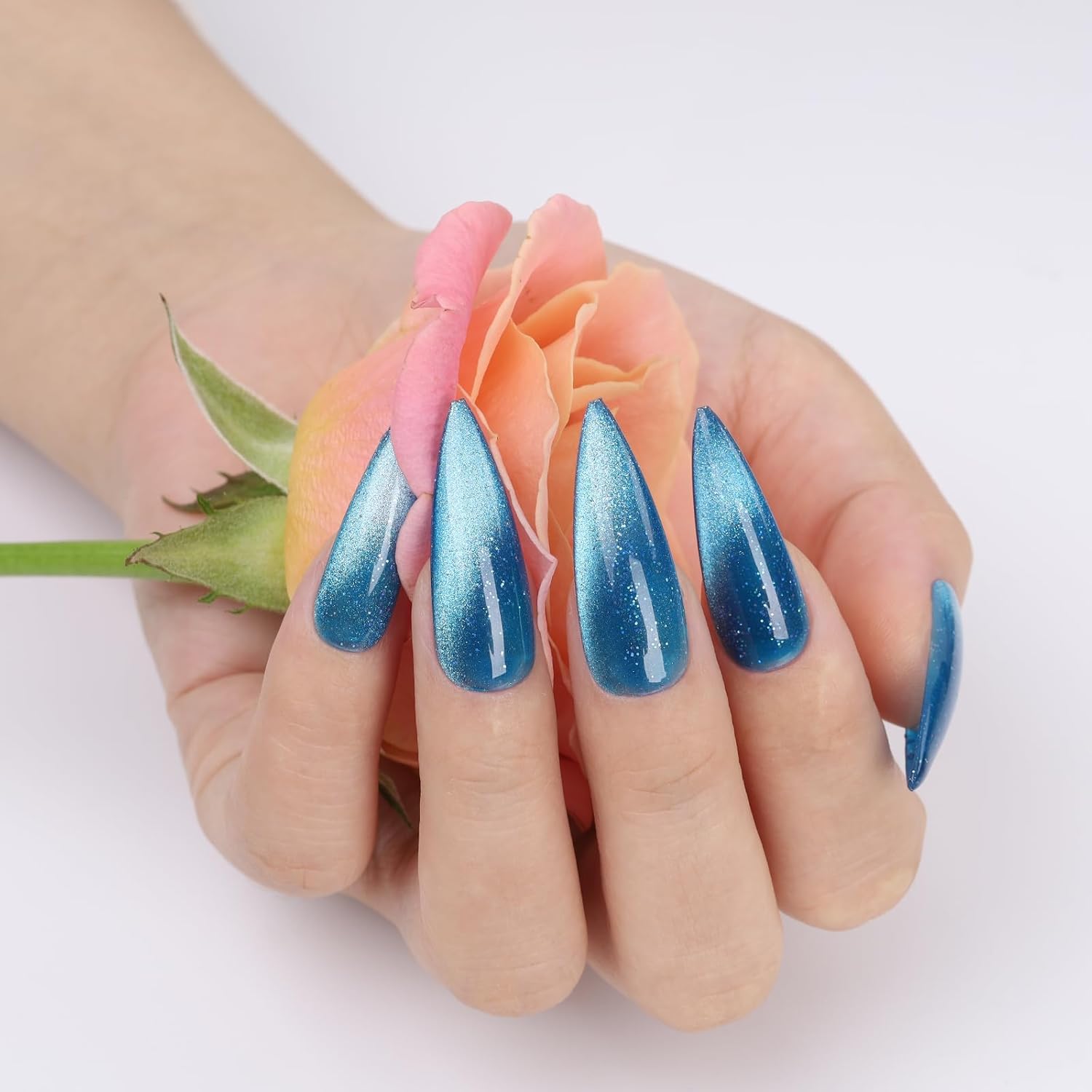 Blue Cat Eye Gel Nail Polish,Iridescent Quicksand Galaxy Holographic Blue Cateye Gel Polish with Magnet, Shimmer Velvet Soak Off Uv Led Home Diy Manicure - GP0102-BrightBean Baby