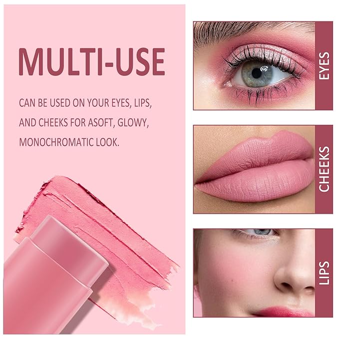Cream Blush Makeup,Buildable Blush Stick for Cheeks,Matte Finish,Long Wear,Easy Application,Lightweight Multi Stick-BrightBean Baby