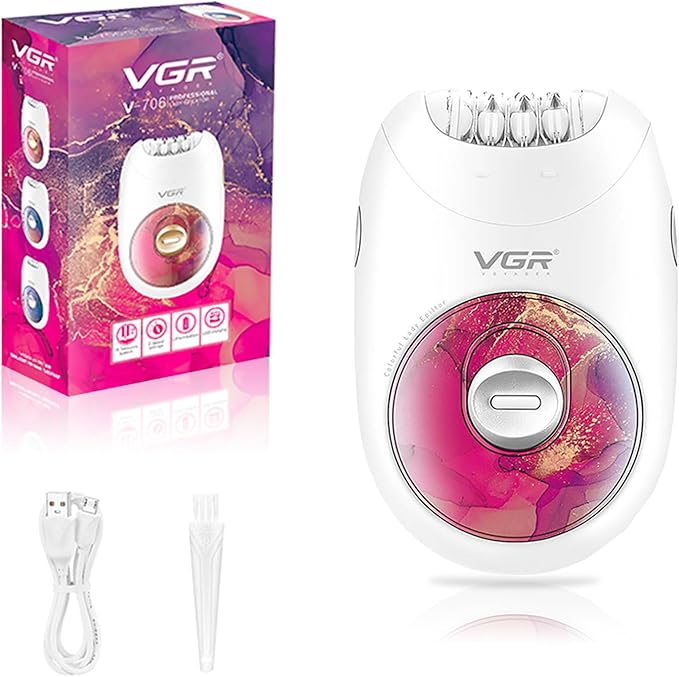 VGR 706 Professional Epilator for Women,Portable Cordless Smooth Glide Hair Removal Device for Legs, Underarm, Back,Full-Body Epilator with 18 Tweezers System, 2 Speeds Hair Removal with Silent Design-BrightBean Baby