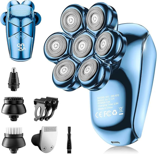 Head Shavers for Bald Men: 5-in-1 Electric Razor - IPX7 Waterproof Shaving Grooming Kit for Balder - Turbo Speed & Precision Blades (Dark Blue)-BrightBean Baby