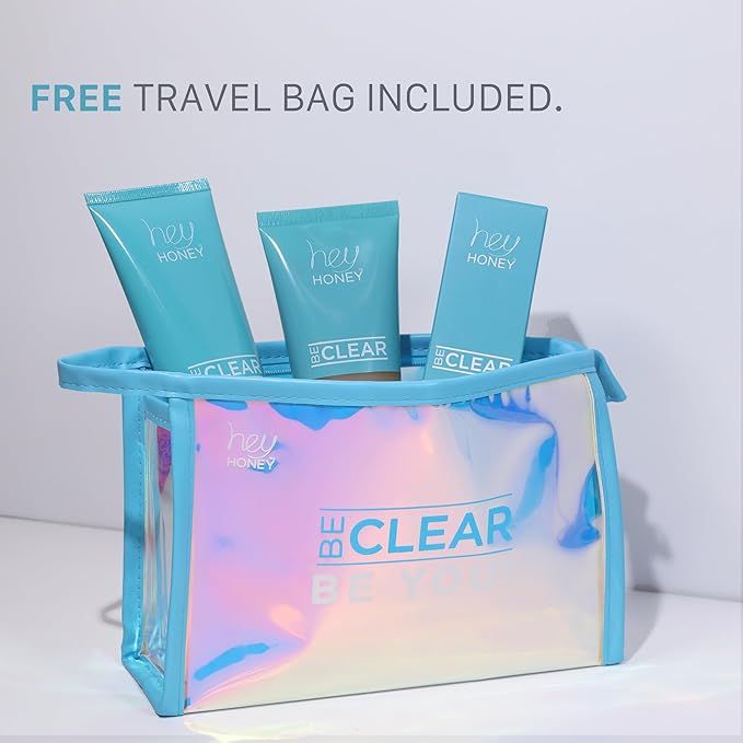 Hey Honey Skincare Be Clear 3-Step Acne Clearing Kit |Clear Face Wash, Deep Pores Cleansing, Overnight Treatment | with Propolis & Honey | Clear Blemish Skin Purifying Formulas | 3-Piece Kit-BrightBean Baby