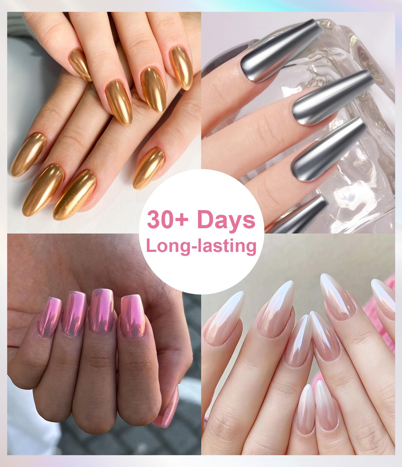 Pearl Chrome Nail Powder BISHENGYF -【Fairy Effect】Pink Chrome Nail Powder White Aurora Yellow Mermaid Iridescent Nail Chrome Powder Metallic Mirror Glitter Pigment Dust For Nail Art Decroation DIY-BrightBean Baby