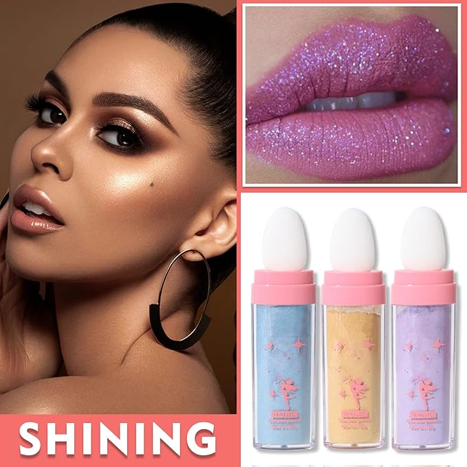 3PCS Polvo De Hadas Highlighter Glitter Stick Body Glitter Shimmer Face Brightening Highlighter Contour Powder Makeup Stick Face Blusher Fairy Glitter Highlighter Makeup - Blue,Yellow,Purple-BrightBean Baby