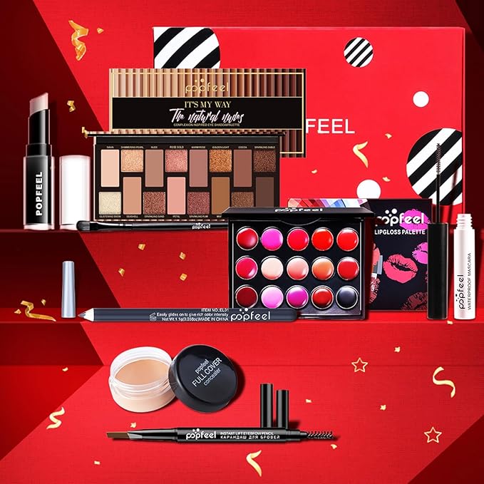 All in One Makeup Kit for Women Full Kit, Kit de Maquillaje para Mujer Included 16 Colors Eyeshadow Palette, Brushes, Mascara, Eyeliner, Lipstick Palette, Contour Stick-BrightBean Baby