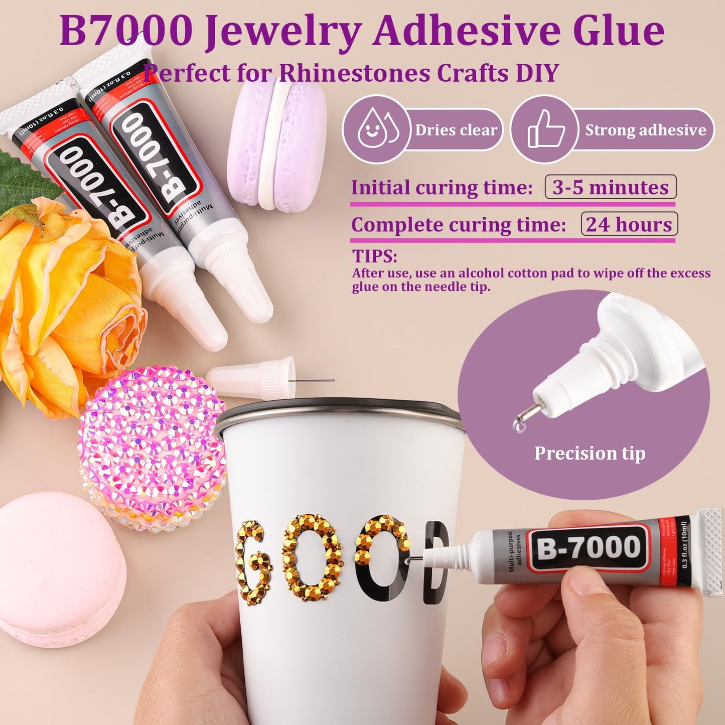 Resin Jelly Rhinestones for Crafting with B7000 Jewelry Glue, 2 Boxes Gold Flatback Crystals with 3Pcs 10ml Glue, Bedazzling Non Hotfix Gems for DIY Tumblers Clothing Shoes Manicure-BrightBean Baby