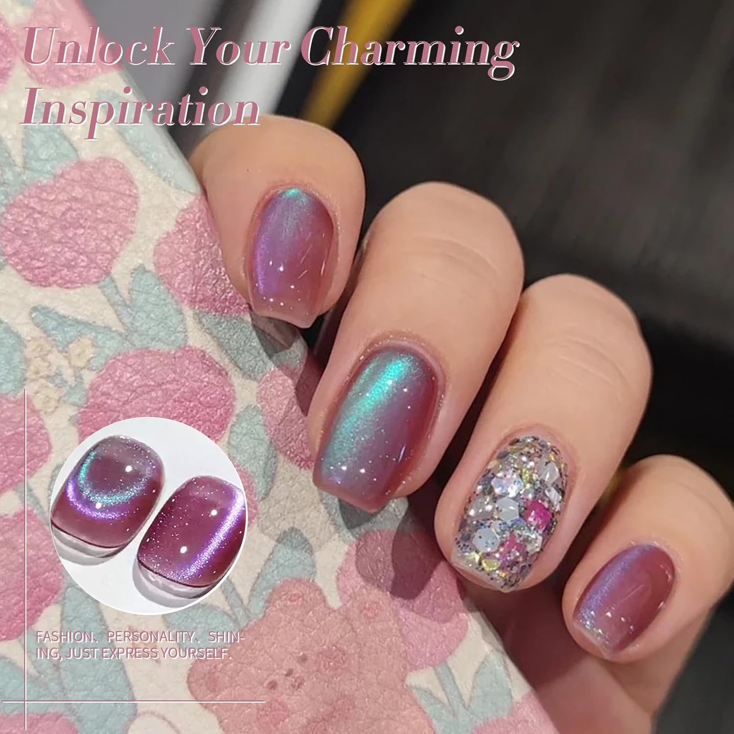 Born Pretty Cat Magnetic Eye Gel Nail Polish Rainbow Aurora Cat Magnetic Gel Polish Firefly Blue Purple Cat Magnetic Eye Gel Manicure Nail Art DIY 15ml-BrightBean Baby