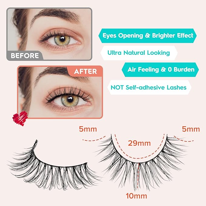 False Eyelashes Natural Look Wispy Lashes 10mm Short Lash C Curl 0.1MM Thin Band Lashes Pack Siligli Fake Eyelash 7 Pair-BrightBean Baby