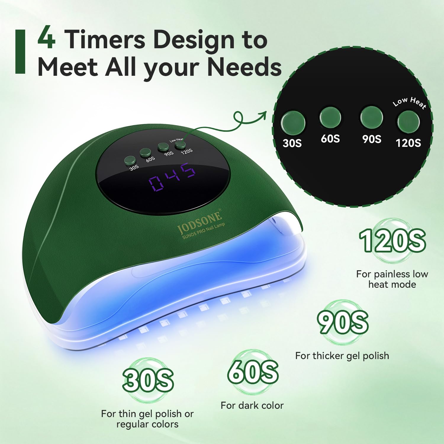 JODSONE U V Nail Lamp LED Gel Nail Dryer Gel Nail Lamp with Auto Sensor and 4 Timers Home Salon Use Nail Tools Green-BrightBean Baby