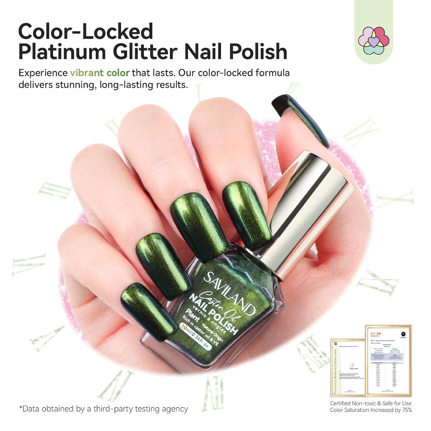 SAVILAND Color Artistry Green Chameleon Nail Polish - 7 Days Shimmer Holographic Glitter Fingernail Polish Air Fast Dry, Green to Gold Color Shift Multichrome Metallic Nail Lacquer Nail Art Salon Home-BrightBean Baby