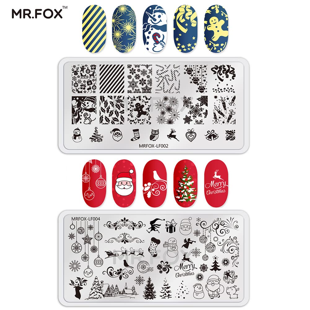 MRFOX Nail Print Board Set Christmas Snow and Lightning Theme Pattern Leaf Nail Art DIY Stamping Template-BrightBean Baby