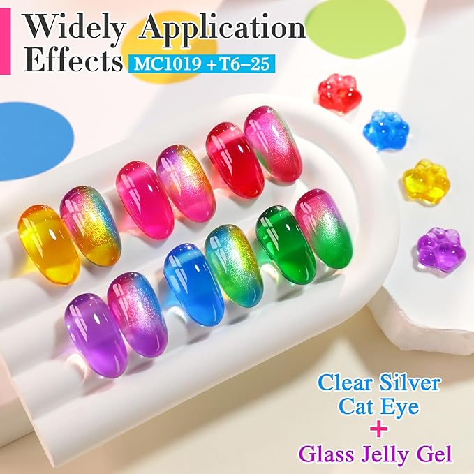 Double Rhythm 6 Pcs 15 ML Gel Polish Set Same Color Same Bottle Soak Off Gel Polish Kit Nail Art Manicure Salon DIY at Home for Women (Jelly Yellow Pink Red Purple Blue-T6-25)-BrightBean Baby