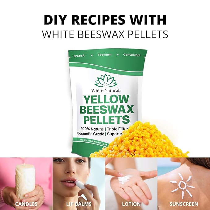 Yellow Beeswax Pellets 8oz, Pure, Natural, Cosmetic Grade, Bees Wax Pastilles, Triple Filtered, Great For DIY Lip Balms, Lotions, Candles By White Naturals-BrightBean Baby