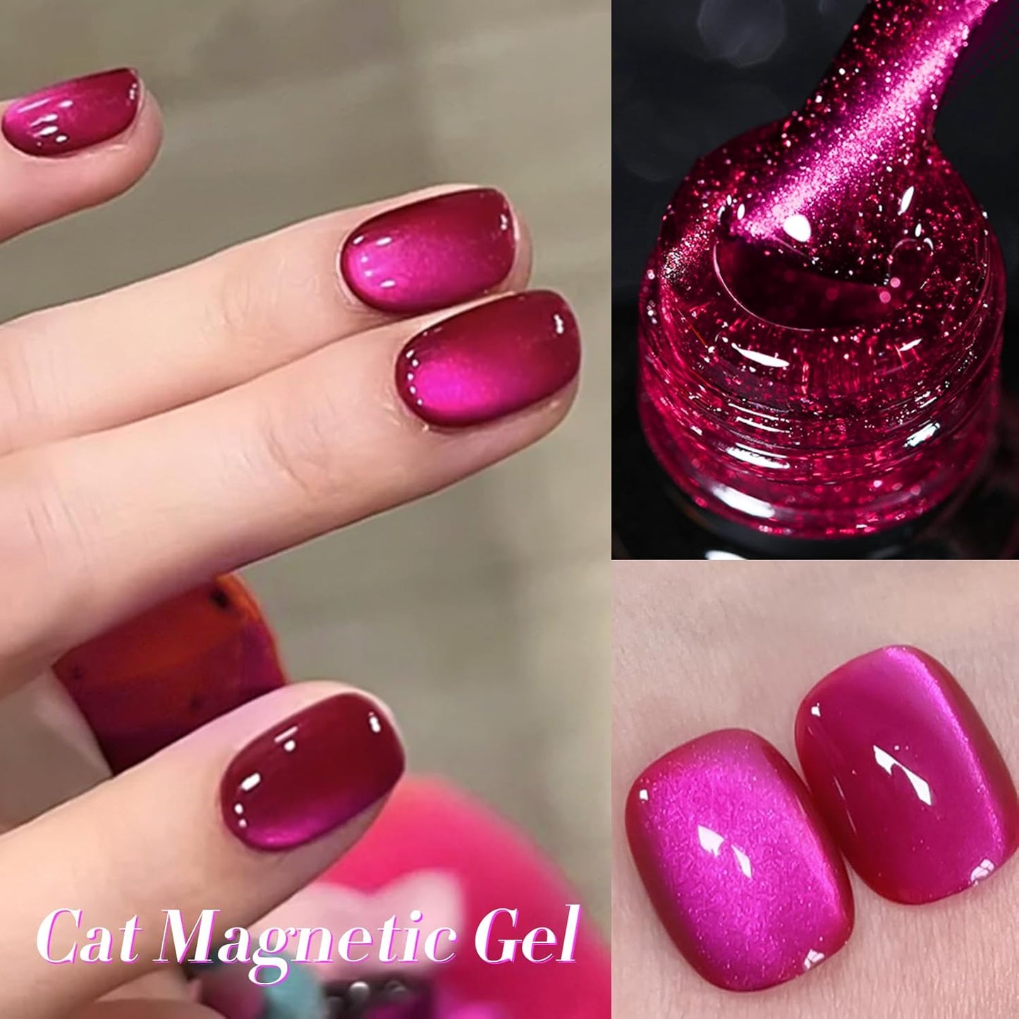 Born Pretty Cat Magnetic Eye Gel Nail Polish, Dragon Fruit Hot pink Glass Cat Magnetic Gel, Glass Shiny Effect Soak Off Nail Art Salon Manicure Home Gift 15ml-BrightBean Baby