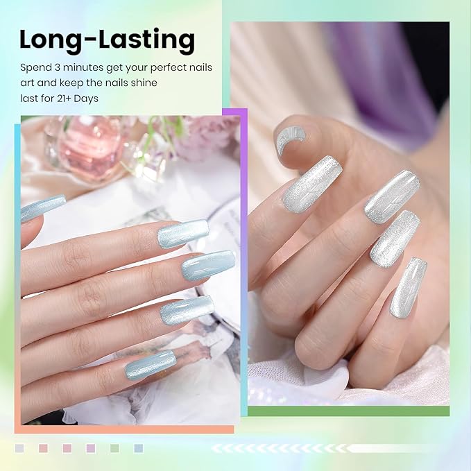 RARJSM Sparkle Diamond Cat Eye Gel Nail Polish Set 6 Colors Nude Pink Milky Jelly Purple Green Blue Silver Glitter Cateye Gel Polish with Magnet Stick UV LED Curing Requires Soak Off Home Salon Diy-BrightBean Baby