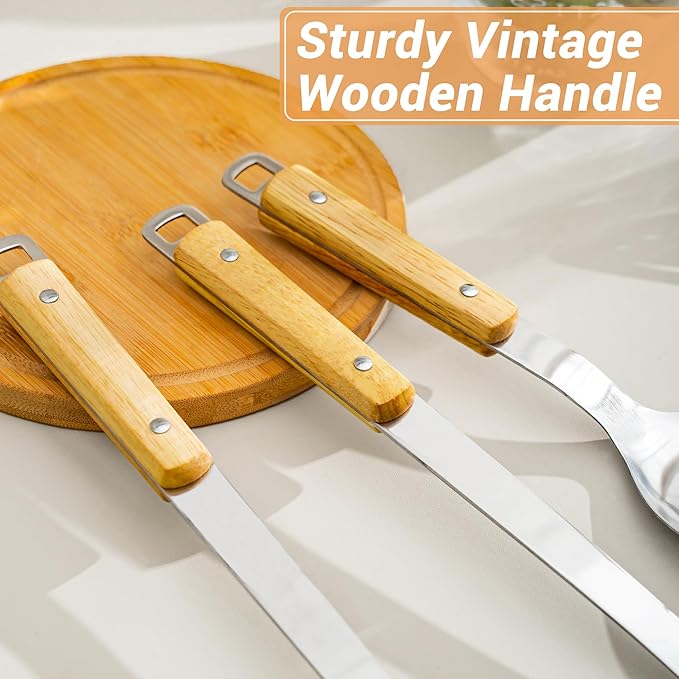 FJNATINH Cooking Utensils Set with Wood Handle, 9 Pieces Wok Utensils Tools - Wok Accessories Cookware Set