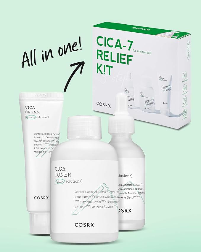 COSRX CICA Relief Kit | Toner, Serum, Cream with Centella Asiatica | Sensitive Skin, Soothing, Moisturizing | Travel Size Set, Gift Set, Korean Skincare, Not Tested on Animals, Paraben Free-BrightBean Baby