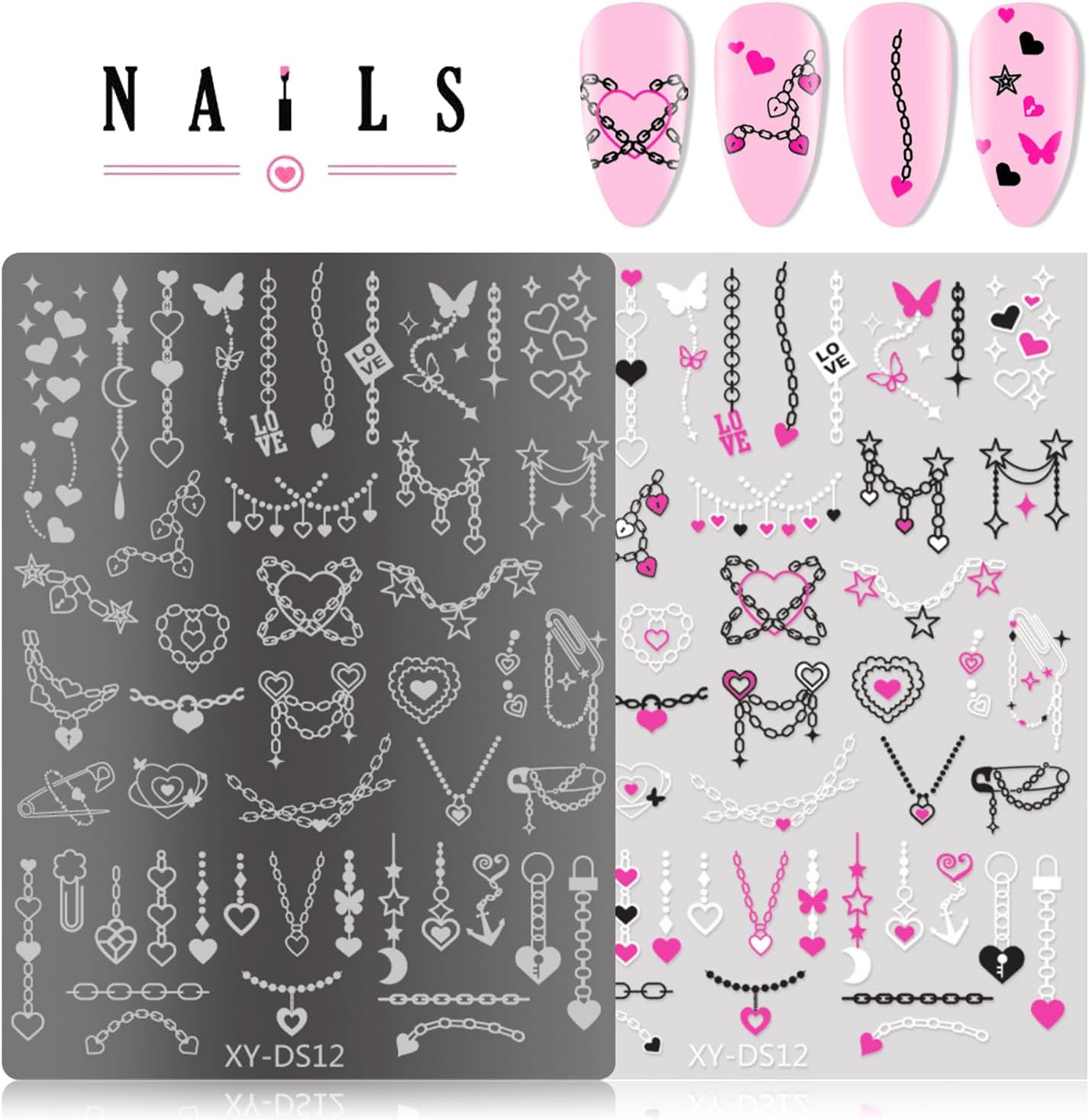 4Pcs Gothic Cute Nail Stamping Plate Set - Dark Kawaii Nail Art Templates, Stainless Steel Spooky Sweet Nail Stamp Plates with Skull & Lace Patterns for Halloween DIY Manicure Printing Tools-BrightBean Baby