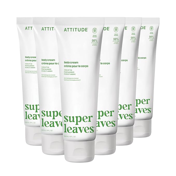ATTITUDE Body Cream, Moisturizer for Dry Skin, EWG Verified, Vegan & Dermatologist-Tested, Deep Hydration, Pear & Amber Scent, 8 Fl Oz (Pack of 6)-BrightBean Baby