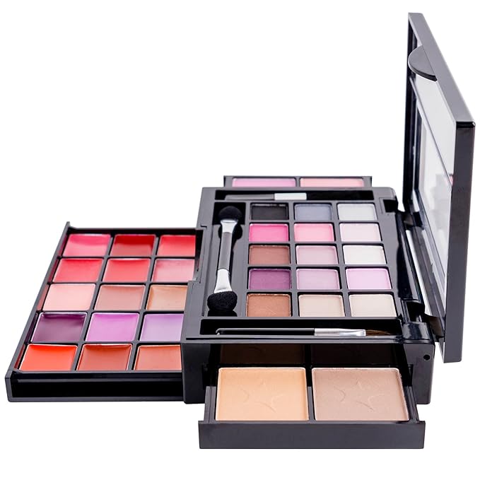 SHANY Fierce & Flawless All-in-One Makeup Set Compact with Mirror, 15 Eye Shadows, 2 Bronzers, 2 Blushes and 15 Lip/Eye Glosses, Makeup Applicators, Premium Giftable Packaging-BrightBean Baby