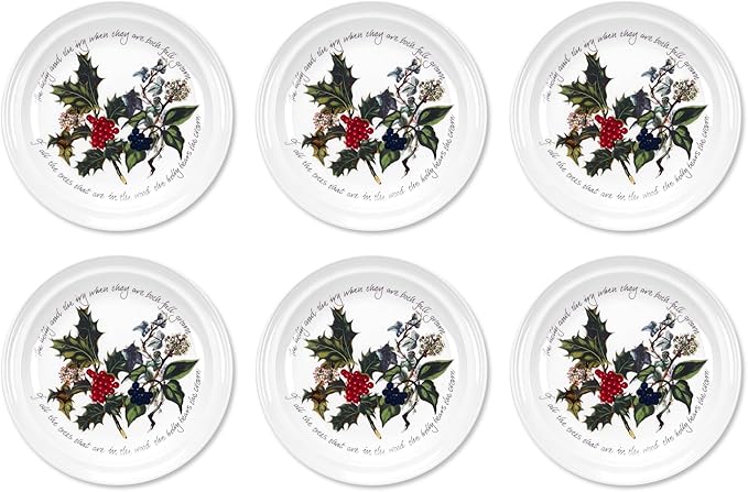Portmeirion Holly and Ivy 7.25" Bread & Butter Plate (Set of 6) - Earthenware Plates, Holly Motif - Festive Holiday Tableware, Serving Tea, Snacks, Desserts - Microwave, Oven, Freezer, Dishwasher Safe
