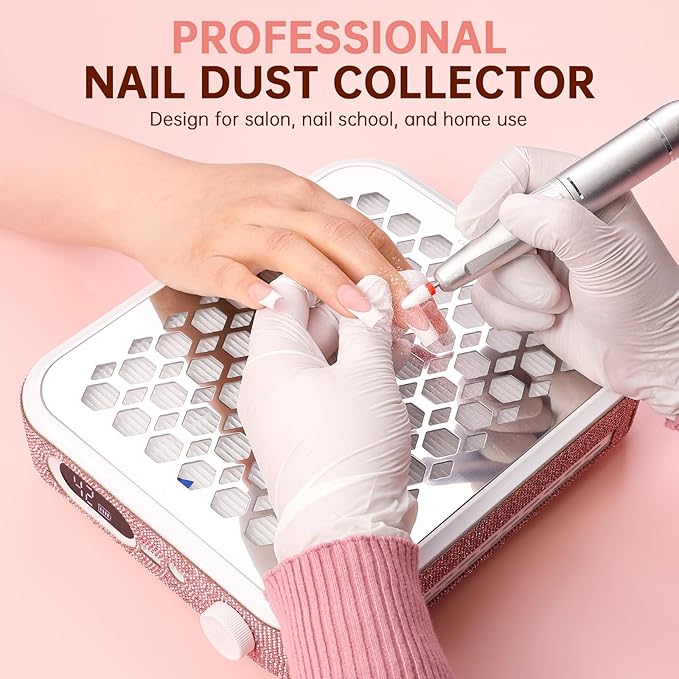 Nail Dust Collector, Rechargeable Dust Collector Nail Tech, Powerful Vacuum Fan Vent Dust Collector Extractor Dust Suction Machine for Acrylic Nails Polishing, Nail Salon&Home, Pink-BrightBean Baby