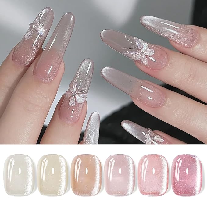 Born Pretty Cat Magnetic Eye Gel Nail Polish Jelly Pink Moonlight Crystal Glass Cat Magnetic Shimmer Glitter Holographic Nail Polish Salon Gel Manicure and Nail Art DIY at Home 7ML 6PCS-BrightBean Baby