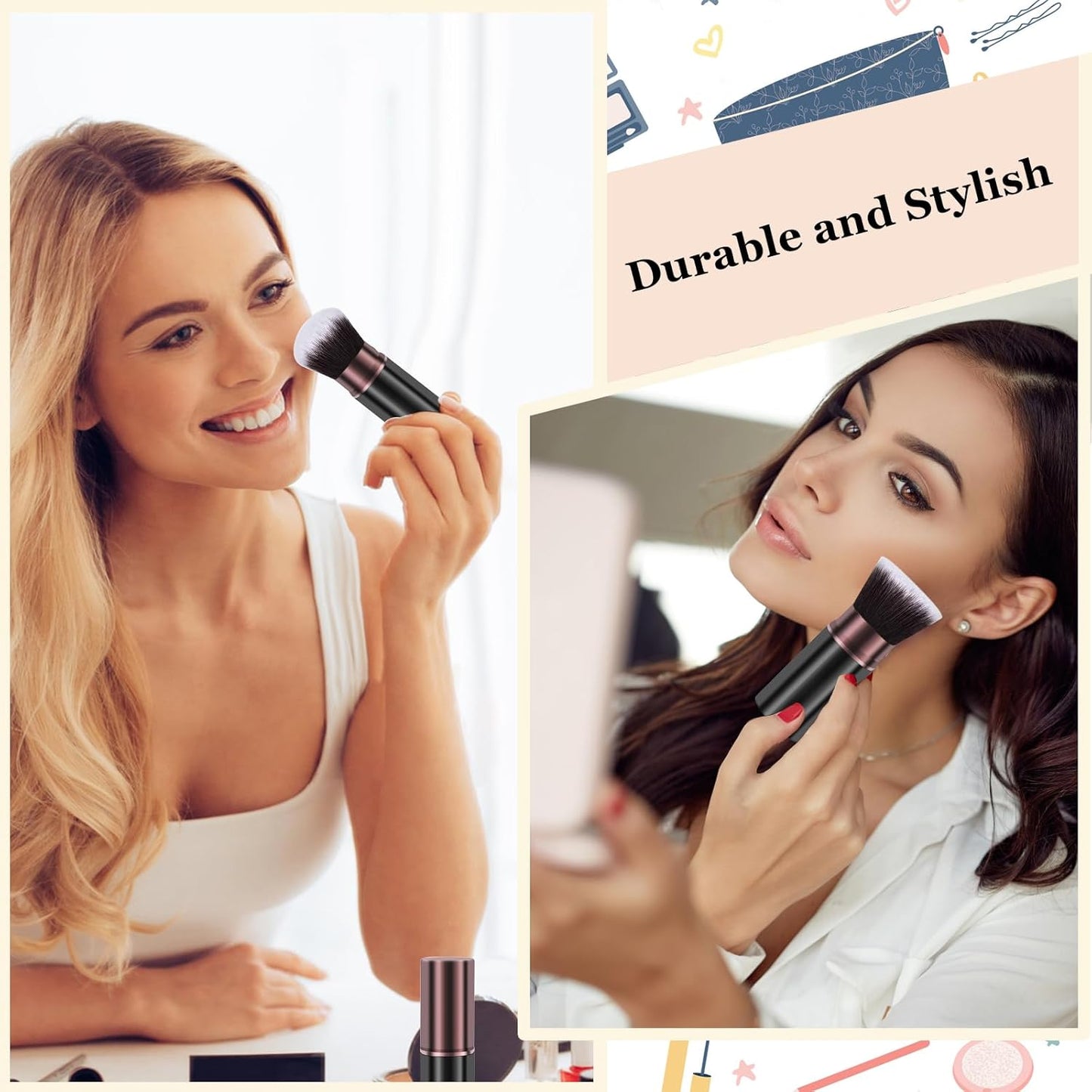 Makeup Brushes, Retractable 2 Pack Travel Kabuki Blush Makeup Brush Face Powder Foundation Brushes for Blending Liquid, Blush, Bronzer, Buffing, Sunscreen,Flawless Cosmetics-BrightBean Baby