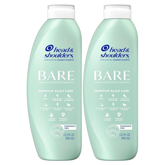 Head & Shoulders BARE Dandruff Shampoo Twin Pack, Fragrance-Free, Sensitive Scalp Care, Sulfate-Free, Silicone-Free, Dye-Free, Eco-Friendly Bottles, Safe for All Hair Types, 13.5 Fl Oz Each (Set of 2)-BrightBean Baby