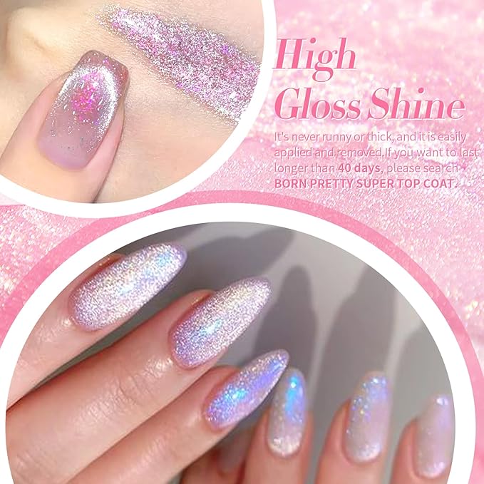 Born Pretty Cat Magnetic Eye Gel Nail Polish, Mermaid Aurora Holographic Pink Blue Green Yellow Gel Polish, Soak Off U V LED Gel Polish Nail Art Design Manicure Salon DIY Home 7ML 6PCS-BrightBean Baby