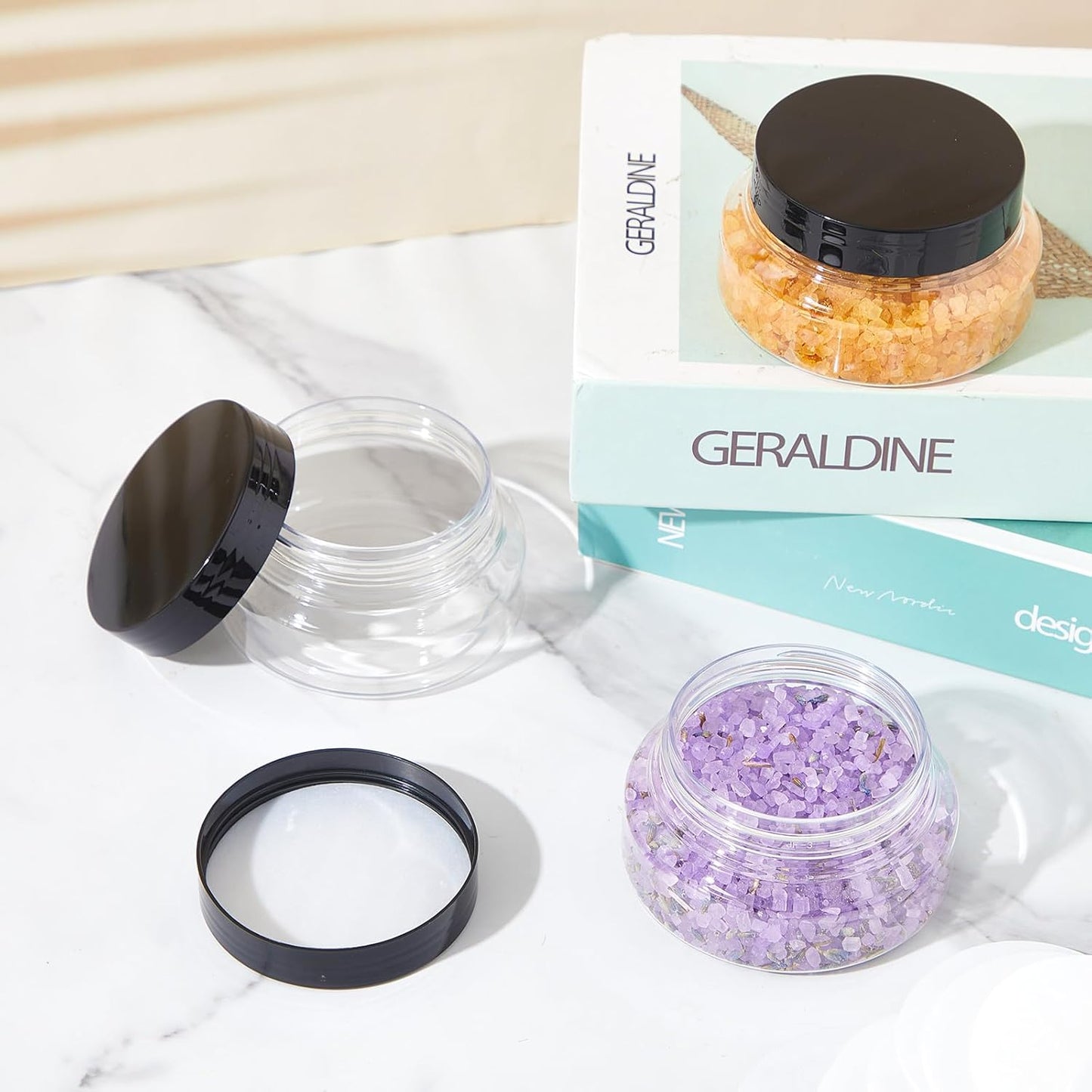 Tessco 48 Pcs Plastic Jars with Lids and Labels Body Scrub Jars Round Refillable Cosmetic Containers Empty Butter Travel Containers for Sugar Scrub Lotions Cosmetics Cream (5 oz,Clear)-BrightBean Baby