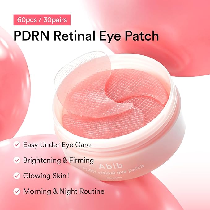 Abib PDRN Retinal Eye Patch Glow jelly 60 Patches, Korean Under Eye Patches for Puffy Eyes and Dark Circles, Anti-Wrinkle, Collagen, Caffeine, Niacinamide-BrightBean Baby