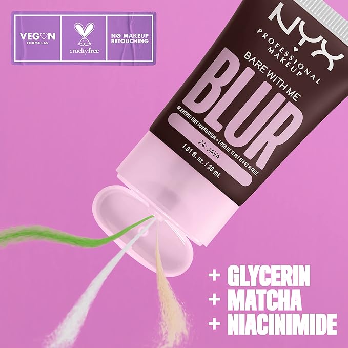 NYX PROFESSIONAL MAKEUP Bare With Me Blur Skin Tint Foundation Make Up with Matcha, Glycerin & Niacinamide - Java-BrightBean Baby
