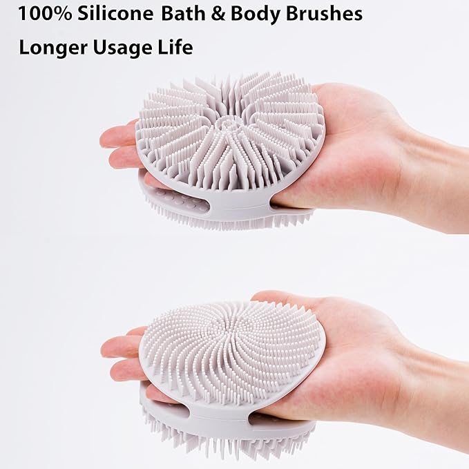 2 PC Silicone Exfoliating Body Scrubber, Silicone Body Shampoo Brush, Soft Silicone Loofah for Sensitive Skin, Shower Silicone Hair Scalp Massager, Easy to Clean, Lather Well(Gray&Green)-BrightBean Baby