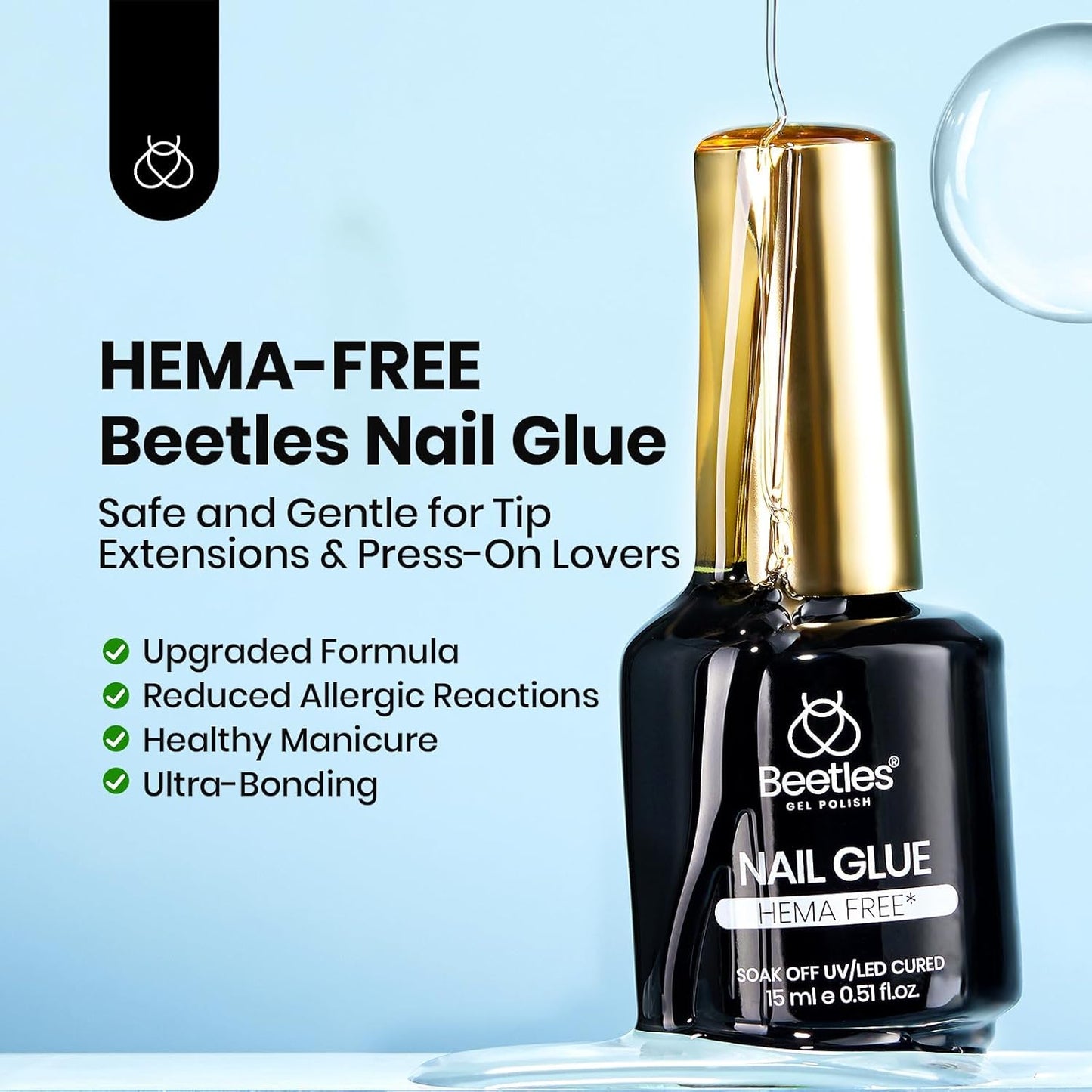Beetles 2Pcs 15ml HEMA-Free Nail Glue Gel for Acrylic Nail Tips & Clear Press On Nails, Super Strong U V Nail Glue for Nail Extensions, DIY Long Lasting Nail Gel Kit-BrightBean Baby