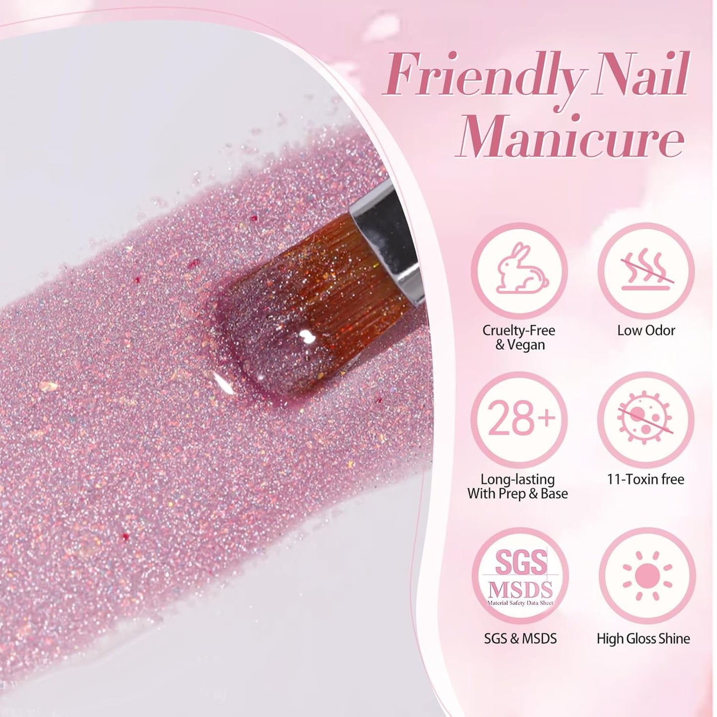 Born Pretty Cat Magnetic Eye Gel Nail Polish,Color Changing Pink Sliver Glitter Cat Magnetic Gel Nail Polish for Nail Art Manicure Salon DIY at Home 15ML-BrightBean Baby