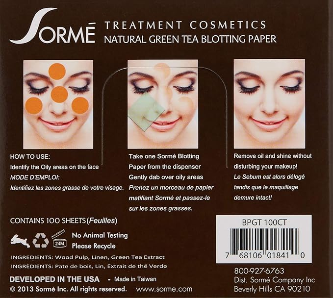 Sorme' Treatment Cosmetics Blotting Paper, Green Tea, 0.5 oz.-BrightBean Baby