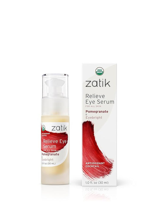 Zatik Naturals - Relieve Eye Serum with Pomegranate and Eyebright Antioxidant, USDA Certified Organic, Rekindle and Elevate Youthfulness Around Thin Areas of the Eyes, 1.0 fl oz, 30ml-BrightBean Baby