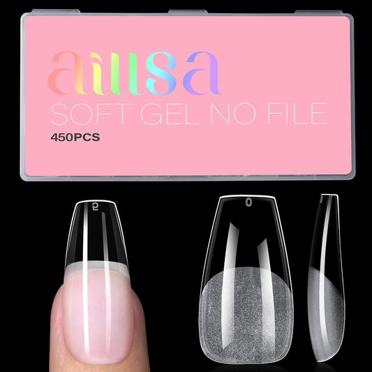 AILLSA Long Coffin Nail Tips - 450pcs Thickened Pre-shaped False Nail Tips Half Matte Nails Tips, Acrylic Fake Nails Extension for Home Salon DIY-BrightBean Baby