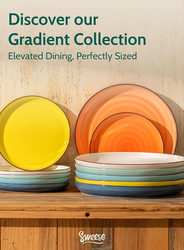 Sweese 7.4 Inch Porcelain Dessert Plates - Round Salad/Appetizer Plate Set, Microwave Dishwasher Safe, 6 Pack, Vibrant Colors