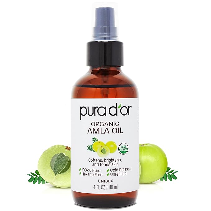 PURA D'OR Organic Amla Oil (4oz / 118mL) 100% Pure USDA Certified Premium Grade Natural Moisturizer, Cold Pressed, Hexane-Free Base Carrier for DIY Skin Care Men & Women, Pack of 1, 0.5 pounds-BrightBean Baby