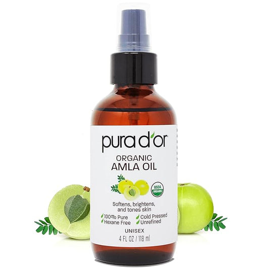 PURA D'OR Organic Amla Oil (4oz / 118mL) 100% Pure USDA Certified Premium Grade Natural Moisturizer, Cold Pressed, Hexane-Free Base Carrier for DIY Skin Care Men & Women, Pack of 1, 0.5 pounds-BrightBean Baby