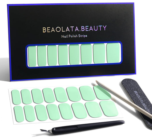 Nail Polish Strips, 32PCS Salon Quality Wraps, Long Lasting Gel Nail Stickers for Women Easy Apply& Remove (Light Blue Mint)-BrightBean Baby