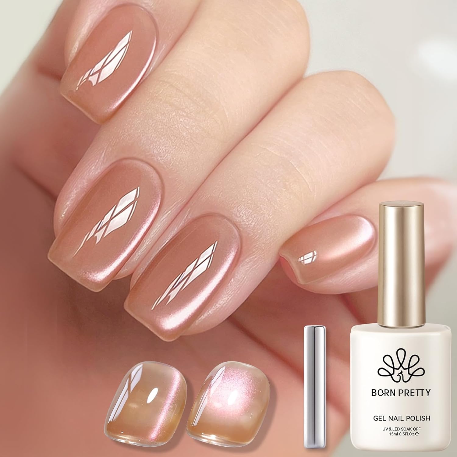 BORN PRETTY Cat Magnetic Eye Gel Nail Polish Crystal Light Vei Magnetic Gel Polish Nail Art Manicure DIY at Home 15ML-BrightBean Baby