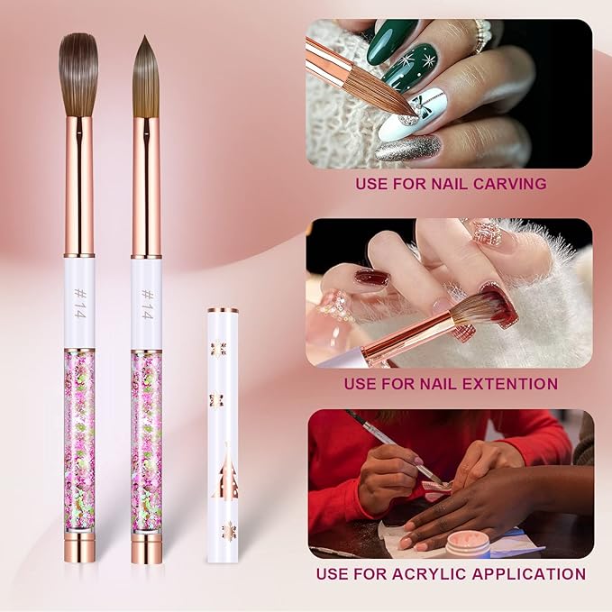 Acrylic Nail Brush Size 14,KEMEISI 100% Pure Kolinsky Nail Art Brushes Sturdy Handle Oval Shaped Acrylic Powder Nail Design Tools for Professional Manicure DIY Home Salon (White)-BrightBean Baby