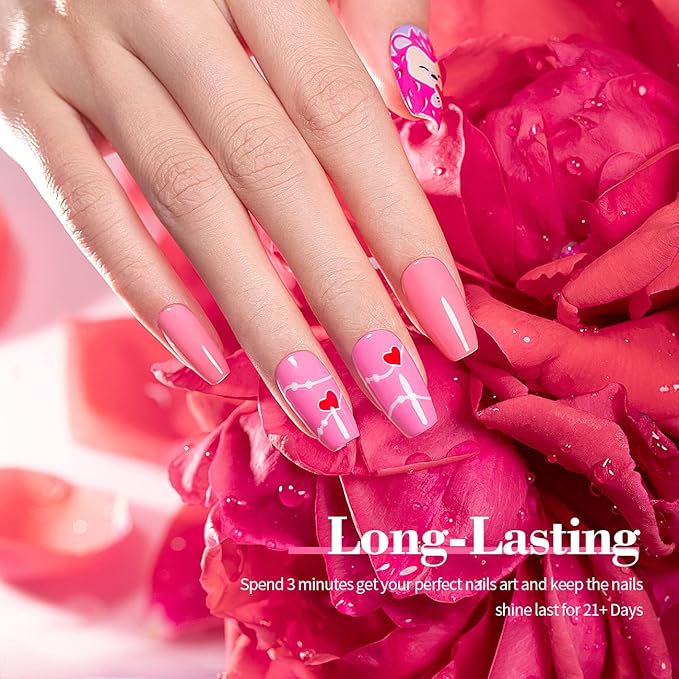 RARJSM Pink Gel Nail Polish Set 6 Pcs Pale Light Pink Neon Hot Pink Rose Glitter Fuchsia Sweet Cherry Colors Gel Polish Soak off 7.5ml UV LED Cured for Summer Home Salon Spring Nails-BrightBean Baby