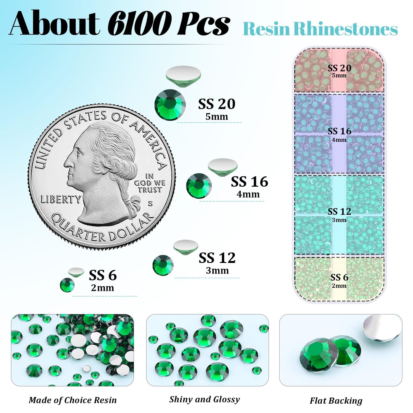 6100Pcs Resin Rhinestones for Crafting with 2Pcs 10ml B7000 Jewelry Glue, 1 Box Flatback Crystals Diamond (Emerald Green) for Bedazzling Crafts DIY Nail Art Non Hotfix Gems for Clothing Shoes-BrightBean Baby