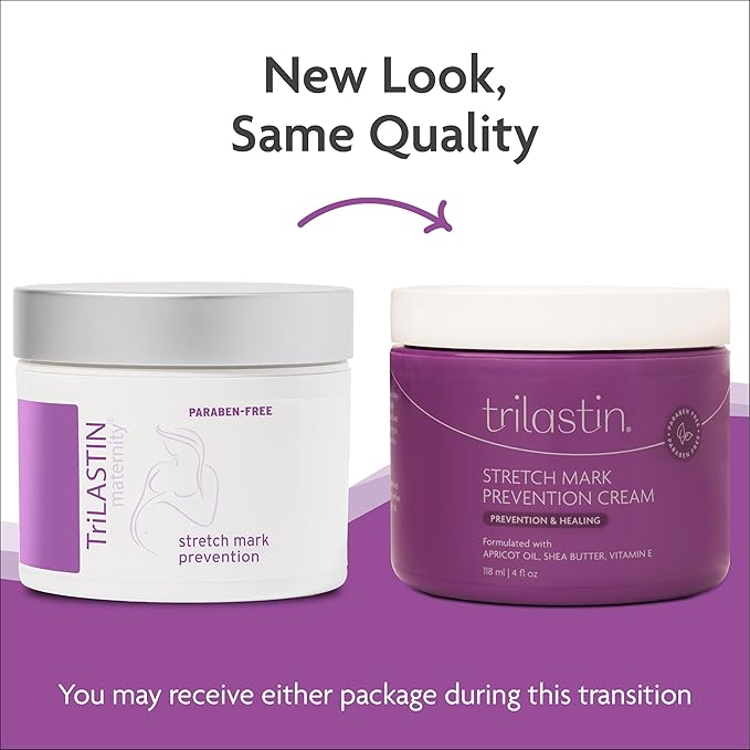 TriLASTIN Maternity Stretch Mark Prevention Cream (4Oz) - Hypoallergenic & Paraben-Free for Pregnancy & Postpartum - Maternity Belly Cream (2 Pack)-BrightBean Baby