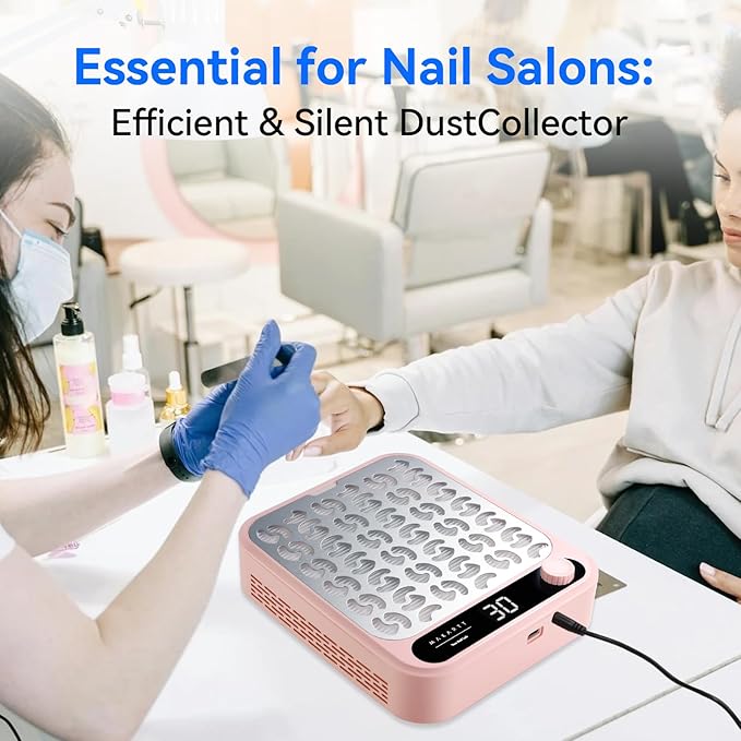 Makartt Nail Dust Collector - Professional Powerful Suction Larina Vacuum Fan Dust Cleaner with LED Display, Adjustable Speed, Reusable Filter for Acrylic Nails Polishing Manicure Salon Home Pink-BrightBean Baby