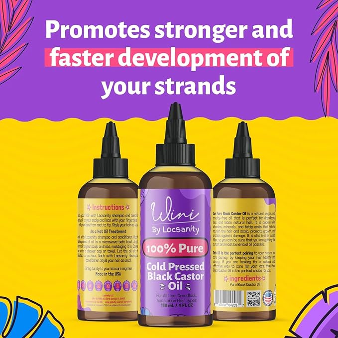 Locsanity Wini Pure 100% Cold Pressed Jamaican Black Castor Oil For Hair and Skin, 4 Fl Oz-BrightBean Baby