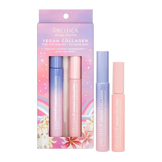 Pacifica Beauty Vegan Collagen Lash and Lip Kit Set, Makeup, Fluffy Lash Mascara, Long Lasting, Black Volumizing Mascara, Lip Gloss, Lip Serum, Lip Plumping, 0.24 fl oz and 0.19 fl oz (Set of 2)-BrightBean Baby